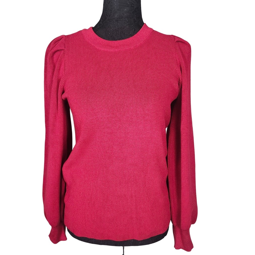 NWT The Limited Puff Sleeve Sweater Red Knit Crew Neck Long Sleeve Ribbed Medium